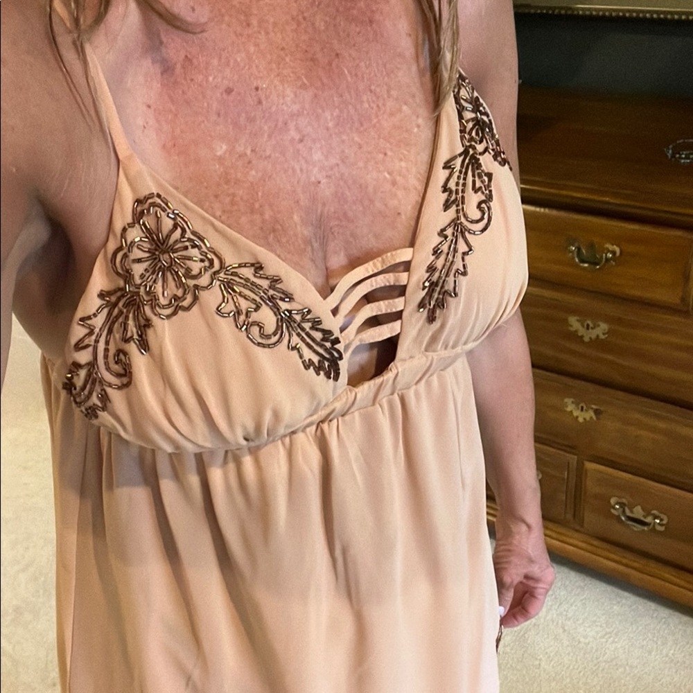 Embroidered and beaded Peach Top